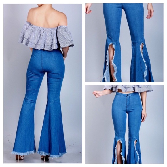 HIGH WAIST BELL BOTTOM PANTS NEW WITH TAGS - Picture 2 of 4